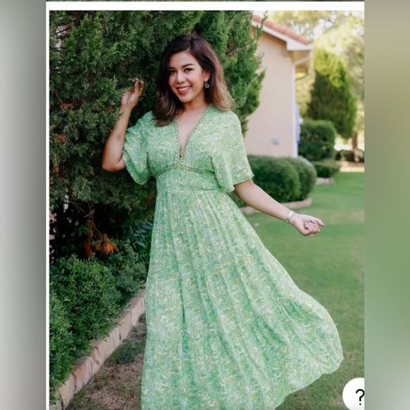 Zara women’s xl tiered maxi dress gauzy paisley boho beaded smock waist - Picture 1 of 9